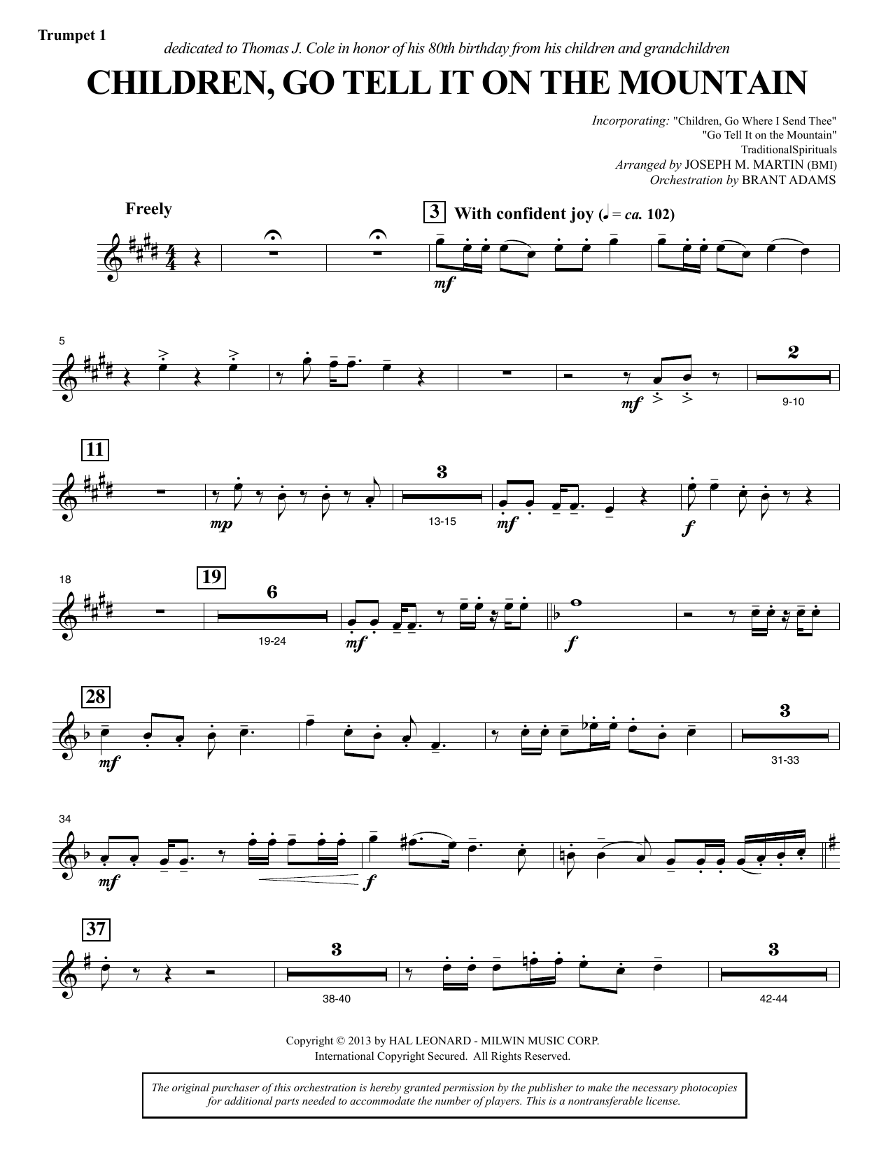 Joseph M. Martin Children, Go Tell It on the Mountain - Bb Trumpet 1 sheet music notes and chords arranged for Choir Instrumental Pak