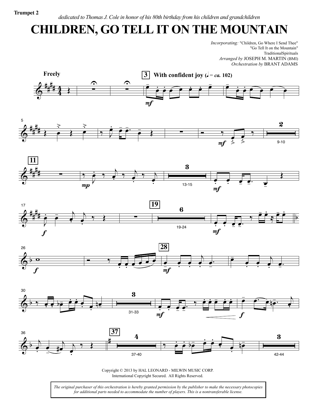 Joseph M. Martin Children, Go Tell It on the Mountain - Bb Trumpet 2 sheet music notes and chords arranged for Choir Instrumental Pak