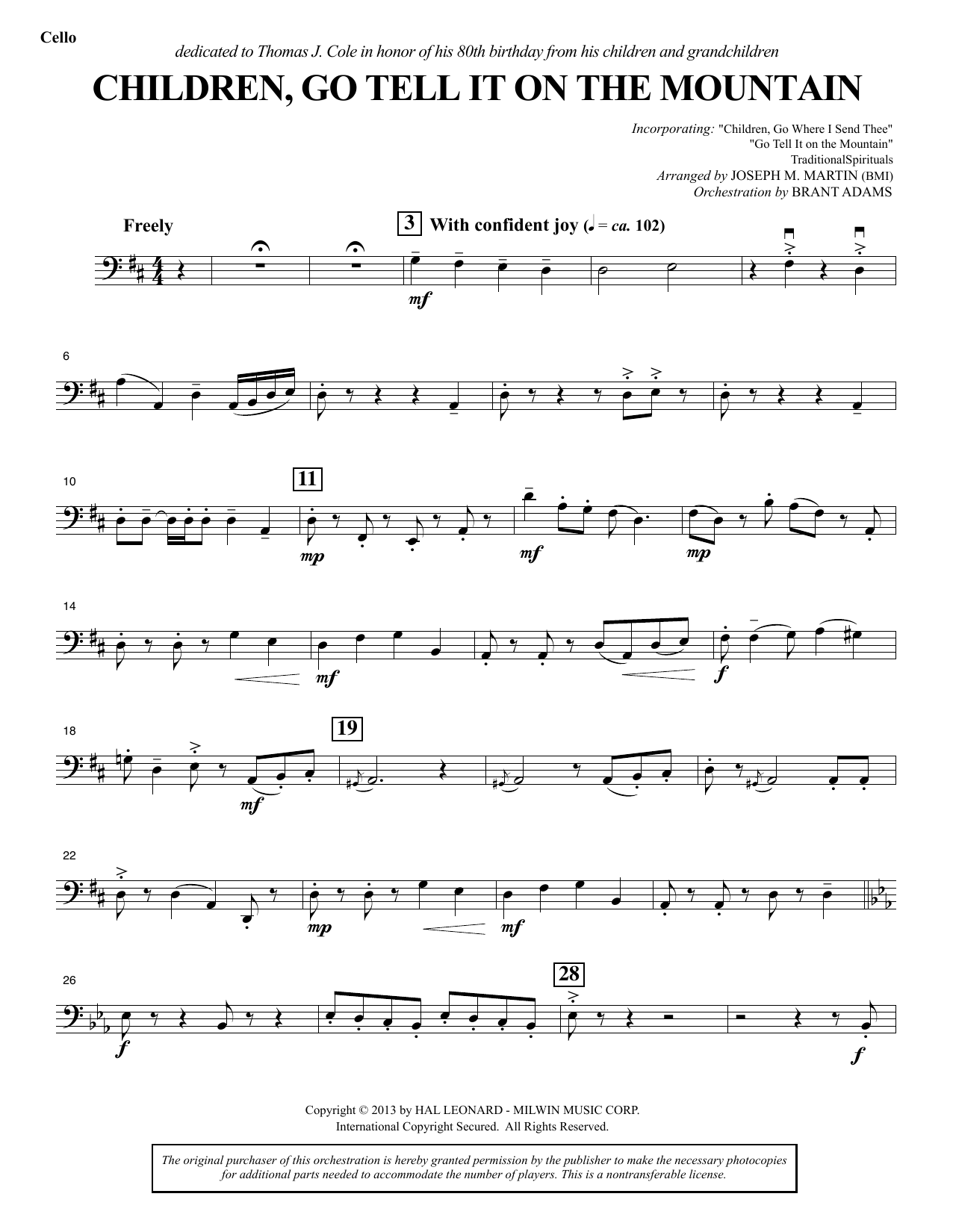 Joseph M. Martin Children, Go Tell It on the Mountain - Cello sheet music notes and chords arranged for Choir Instrumental Pak