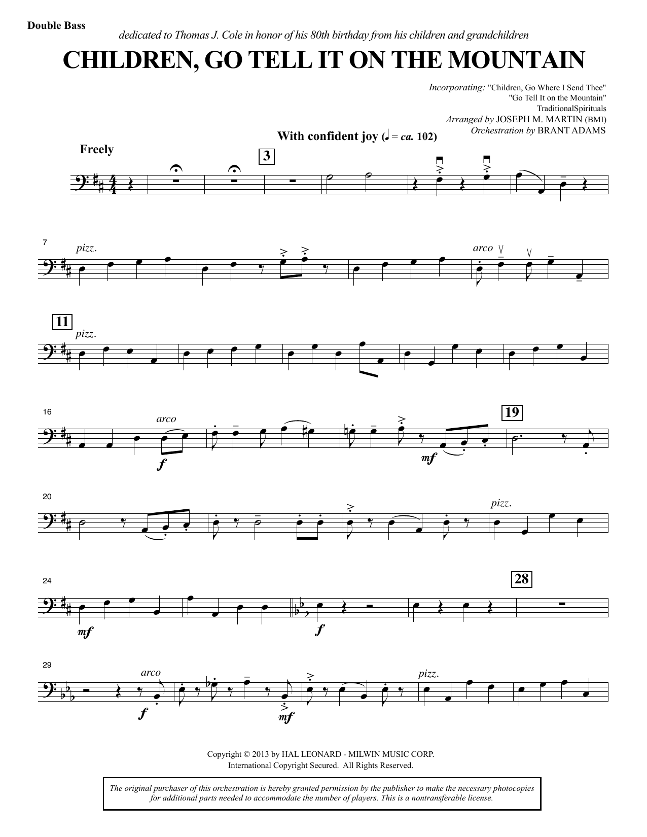 Joseph M. Martin Children, Go Tell It on the Mountain - Double Bass sheet music notes and chords arranged for Choir Instrumental Pak