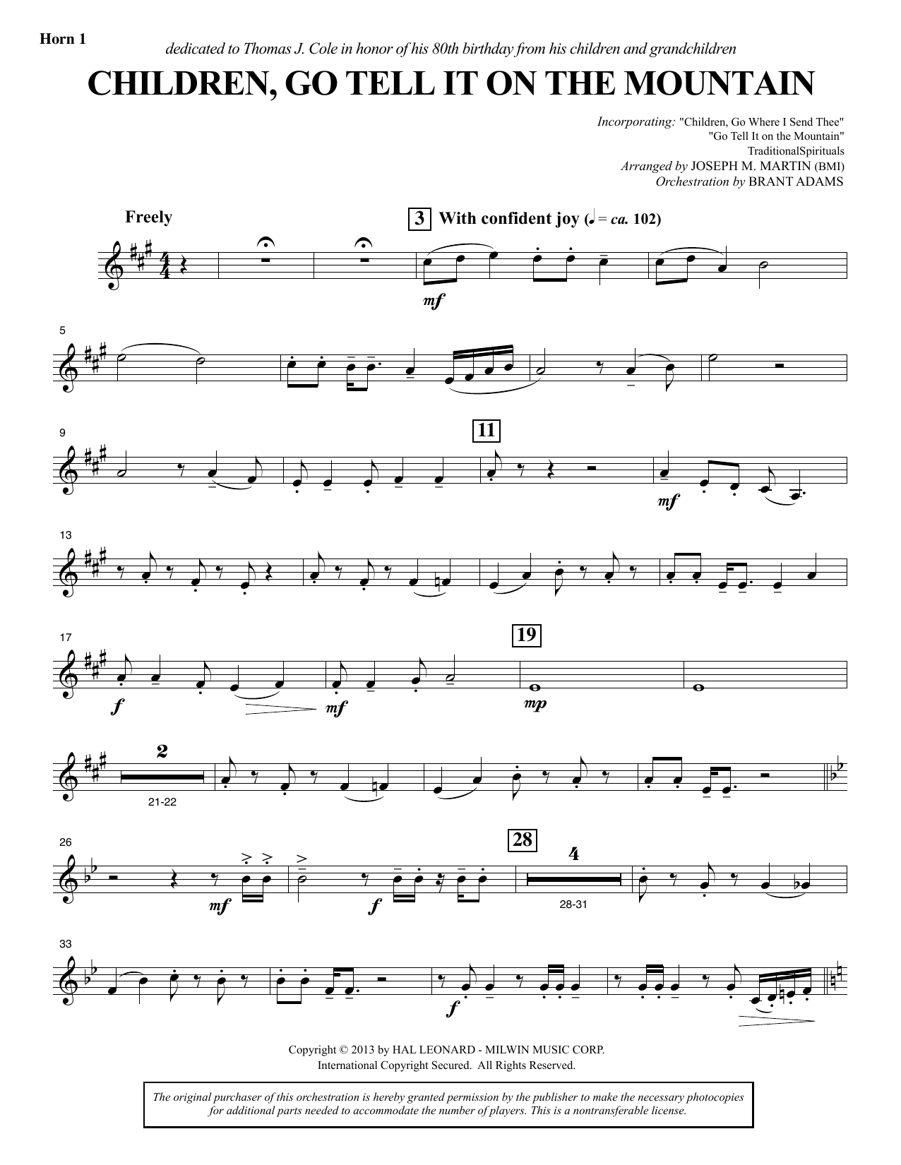 Joseph M. Martin Children, Go Tell It on the Mountain - F Horn 1 sheet music notes and chords arranged for Choir Instrumental Pak