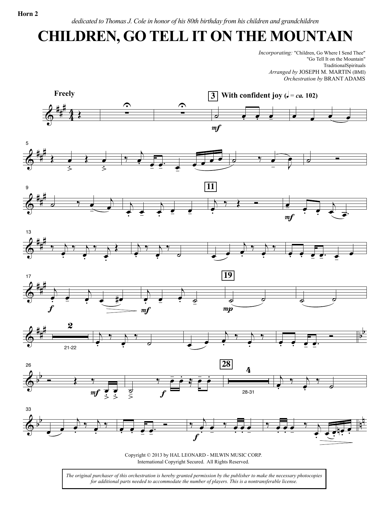 Joseph M. Martin Children, Go Tell It on the Mountain - F Horn 2 sheet music notes and chords arranged for Choir Instrumental Pak
