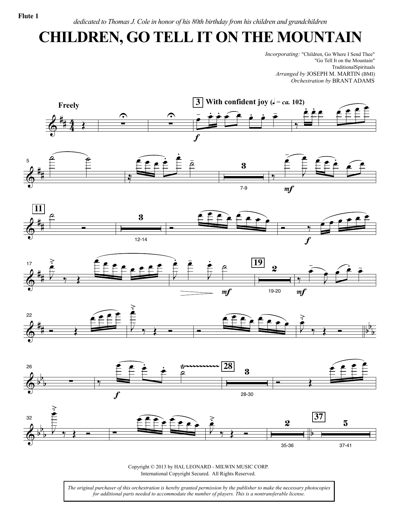 Joseph M. Martin Children, Go Tell It on the Mountain - Flute 1 sheet music notes and chords arranged for Choir Instrumental Pak