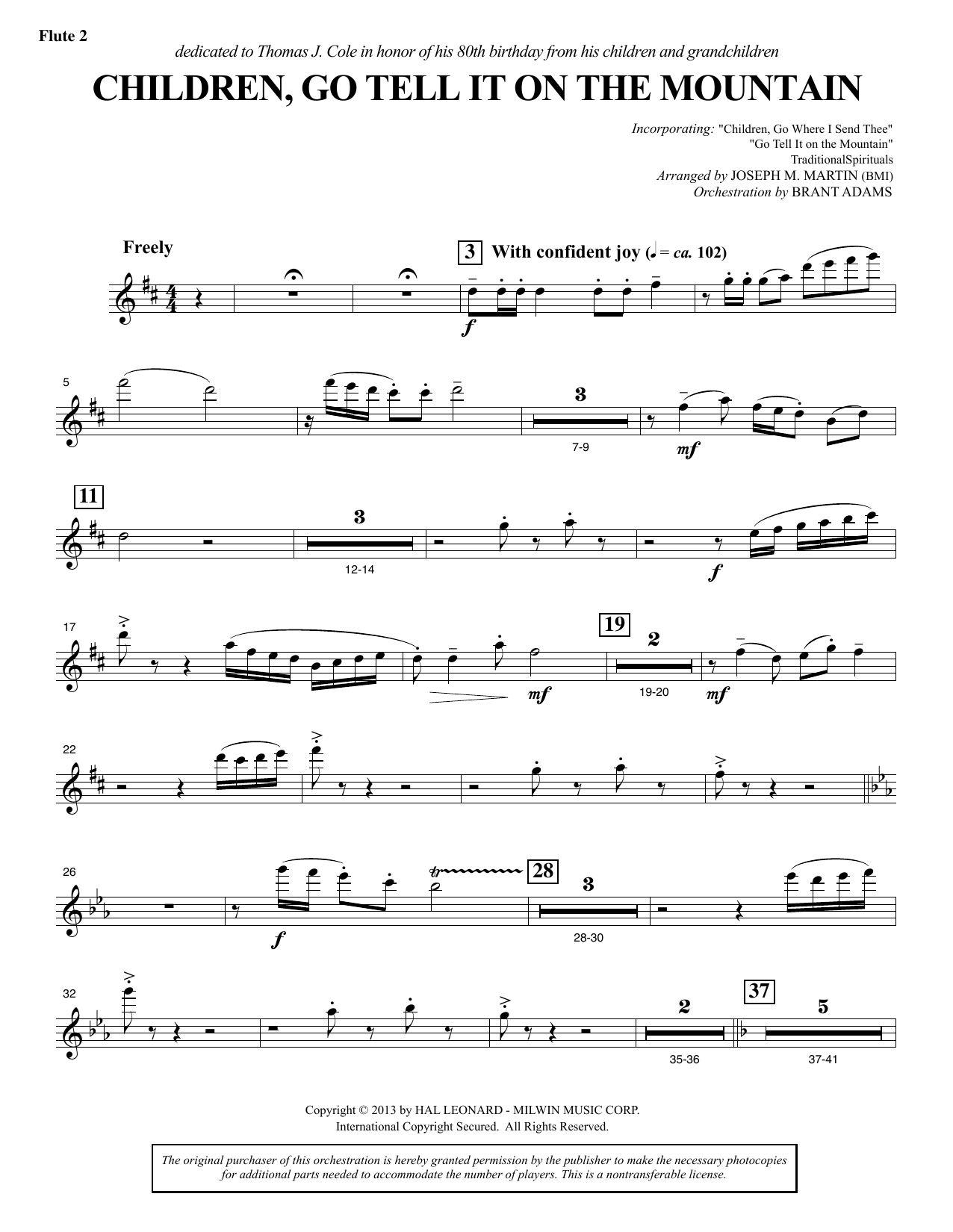 Joseph M. Martin Children, Go Tell It on the Mountain - Flute 2 sheet music notes and chords arranged for Choir Instrumental Pak