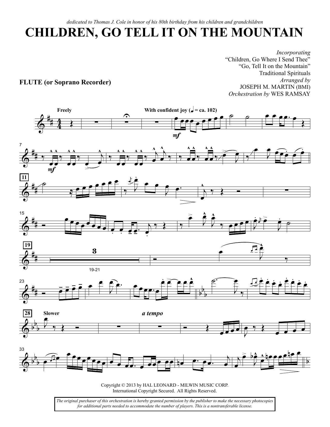 Joseph M. Martin Children, Go Tell It on the Mountain - Flute/Soprano Recorder sheet music notes and chords arranged for Choir Instrumental Pak