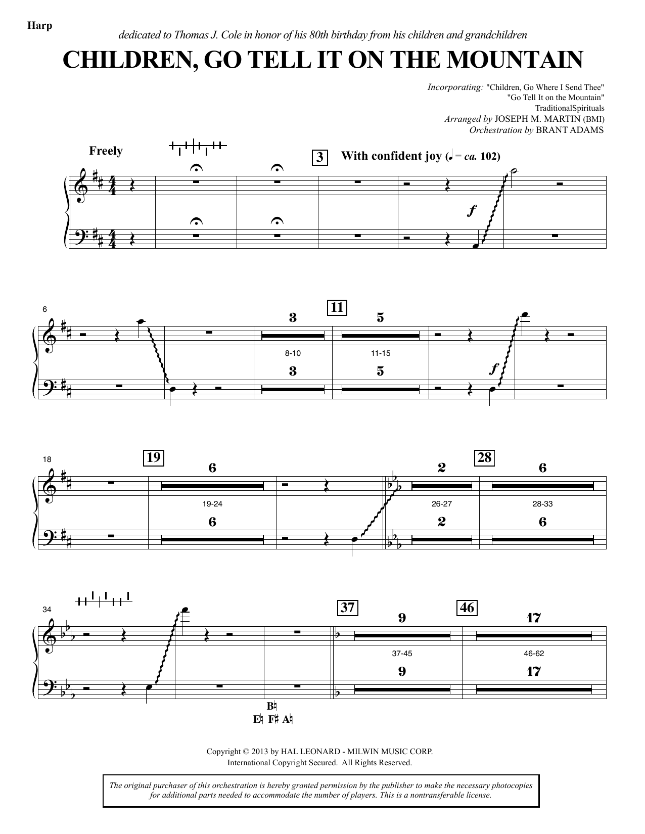 Joseph M. Martin Children, Go Tell It on the Mountain - Harp sheet music notes and chords arranged for Choir Instrumental Pak