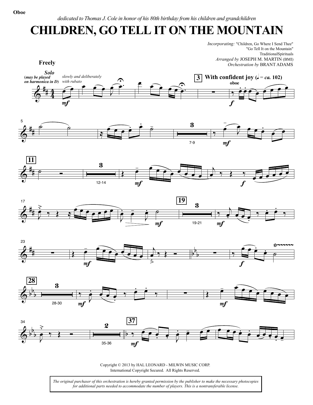 Joseph M. Martin Children, Go Tell It on the Mountain - Oboe sheet music notes and chords arranged for Choir Instrumental Pak