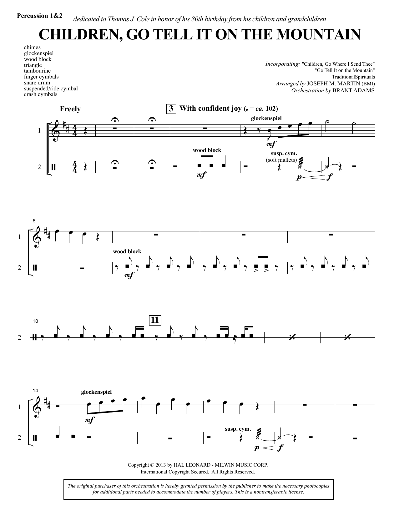 Joseph M. Martin Children, Go Tell It on the Mountain - Percussion 1 & 2 sheet music notes and chords arranged for Choir Instrumental Pak