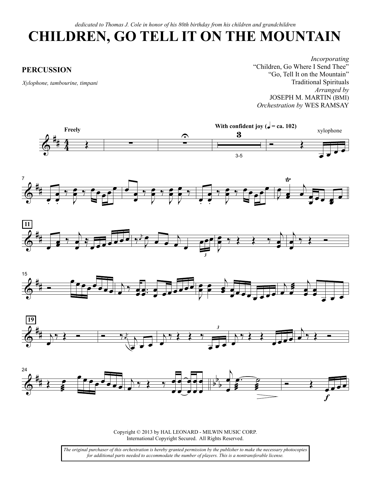 Joseph M. Martin Children, Go Tell It on the Mountain - Percussion sheet music notes and chords arranged for Choir Instrumental Pak