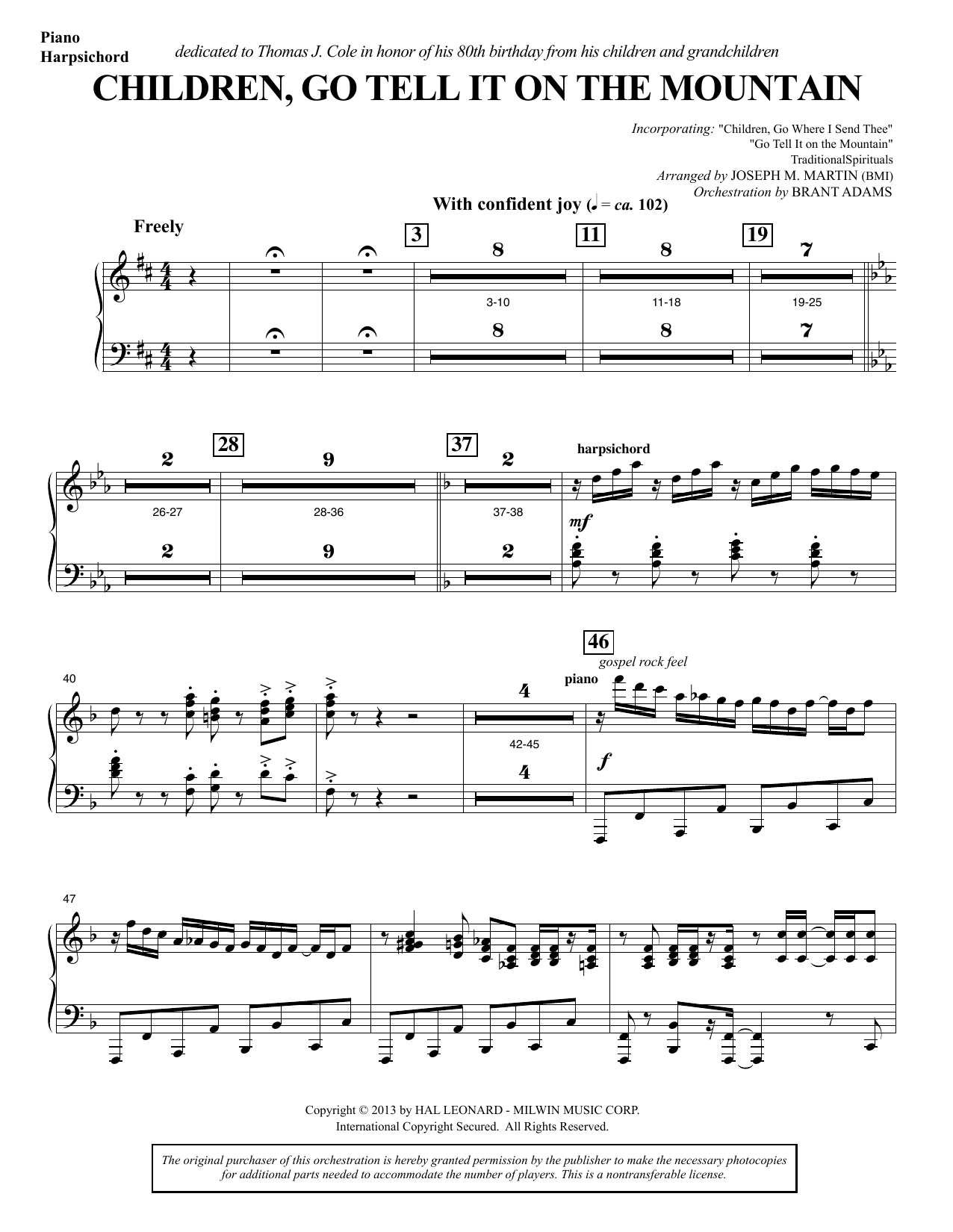 Joseph M. Martin Children, Go Tell It on the Mountain - Piano sheet music notes and chords arranged for Choir Instrumental Pak
