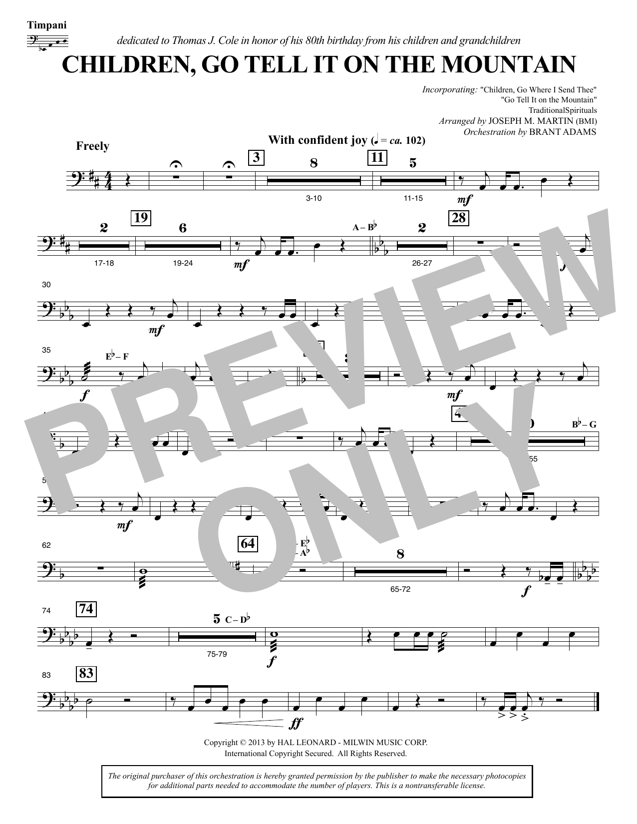 Joseph M. Martin Children, Go Tell It on the Mountain - Timpani sheet music notes and chords arranged for Choir Instrumental Pak