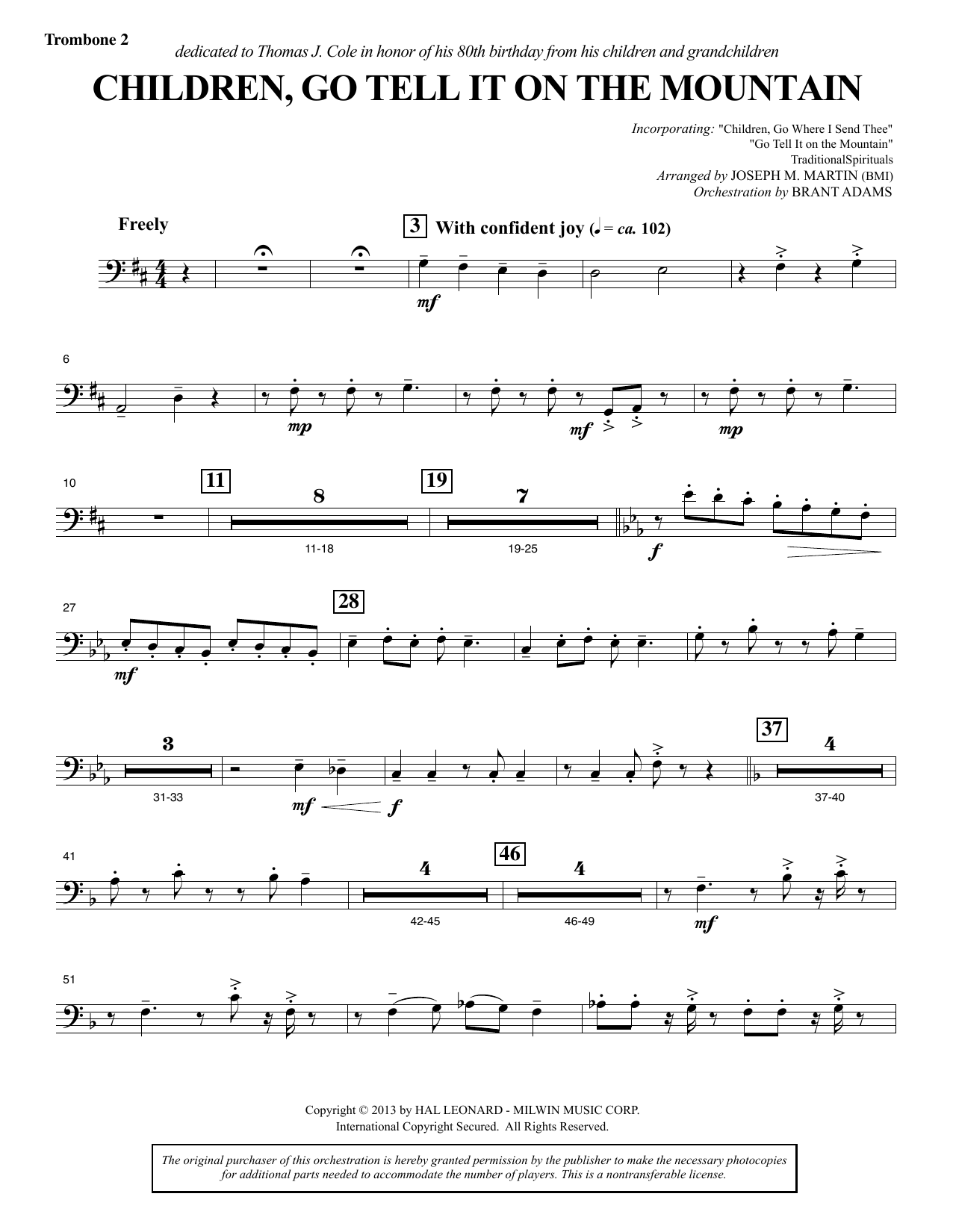 Joseph M. Martin Children, Go Tell It on the Mountain - Trombone 2 sheet music notes and chords arranged for Choir Instrumental Pak