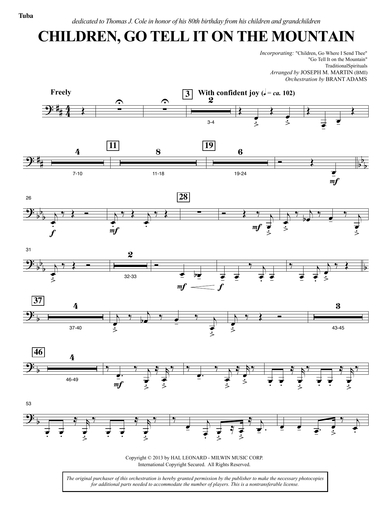 Joseph M. Martin Children, Go Tell It on the Mountain - Tuba sheet music notes and chords arranged for Choir Instrumental Pak