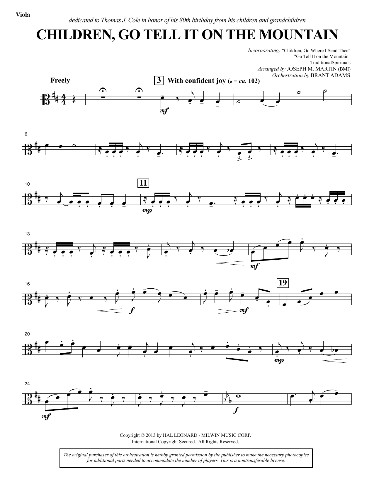 Joseph M. Martin Children, Go Tell It on the Mountain - Viola sheet music notes and chords arranged for Choir Instrumental Pak