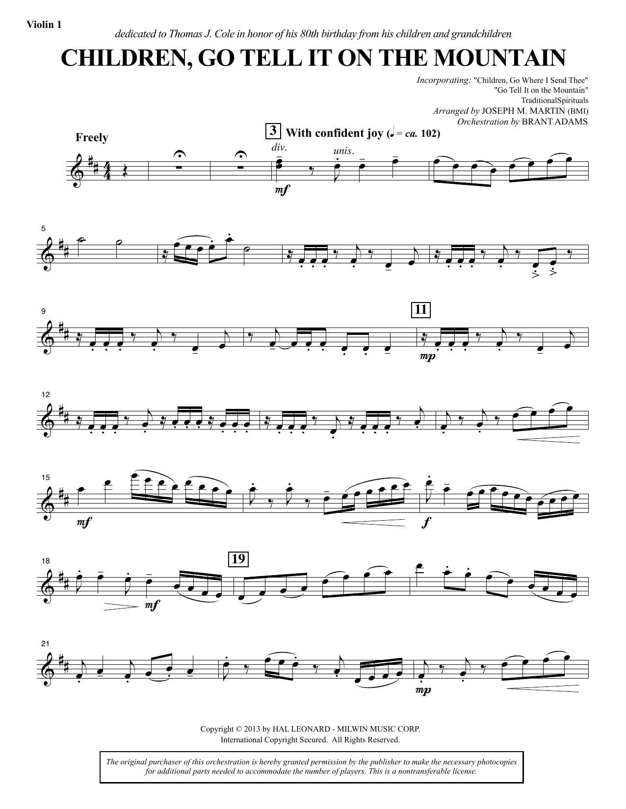 Joseph M. Martin Children, Go Tell It on the Mountain - Violin 1 sheet music notes and chords arranged for Choir Instrumental Pak