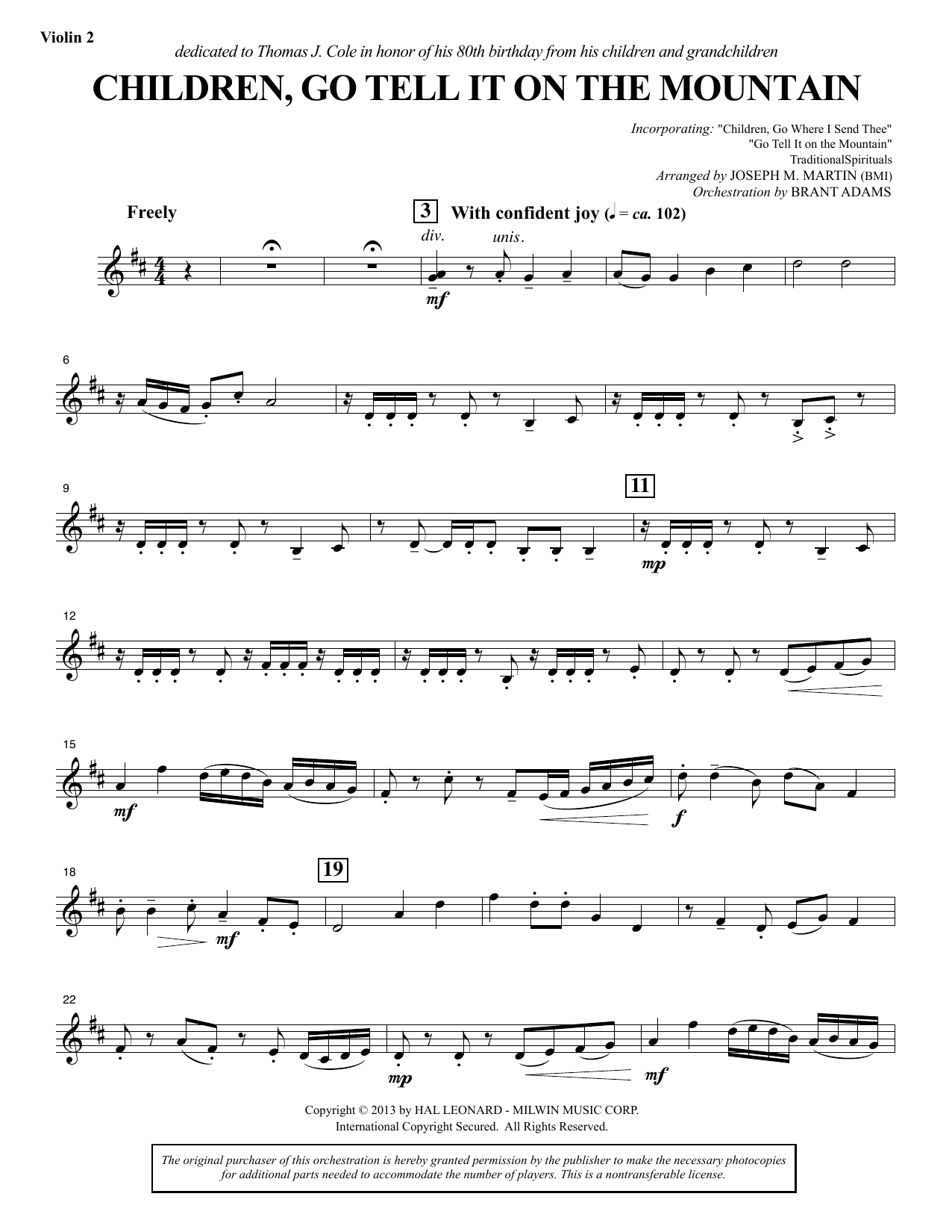 Joseph M. Martin Children, Go Tell It on the Mountain - Violin 2 sheet music notes and chords arranged for Choir Instrumental Pak