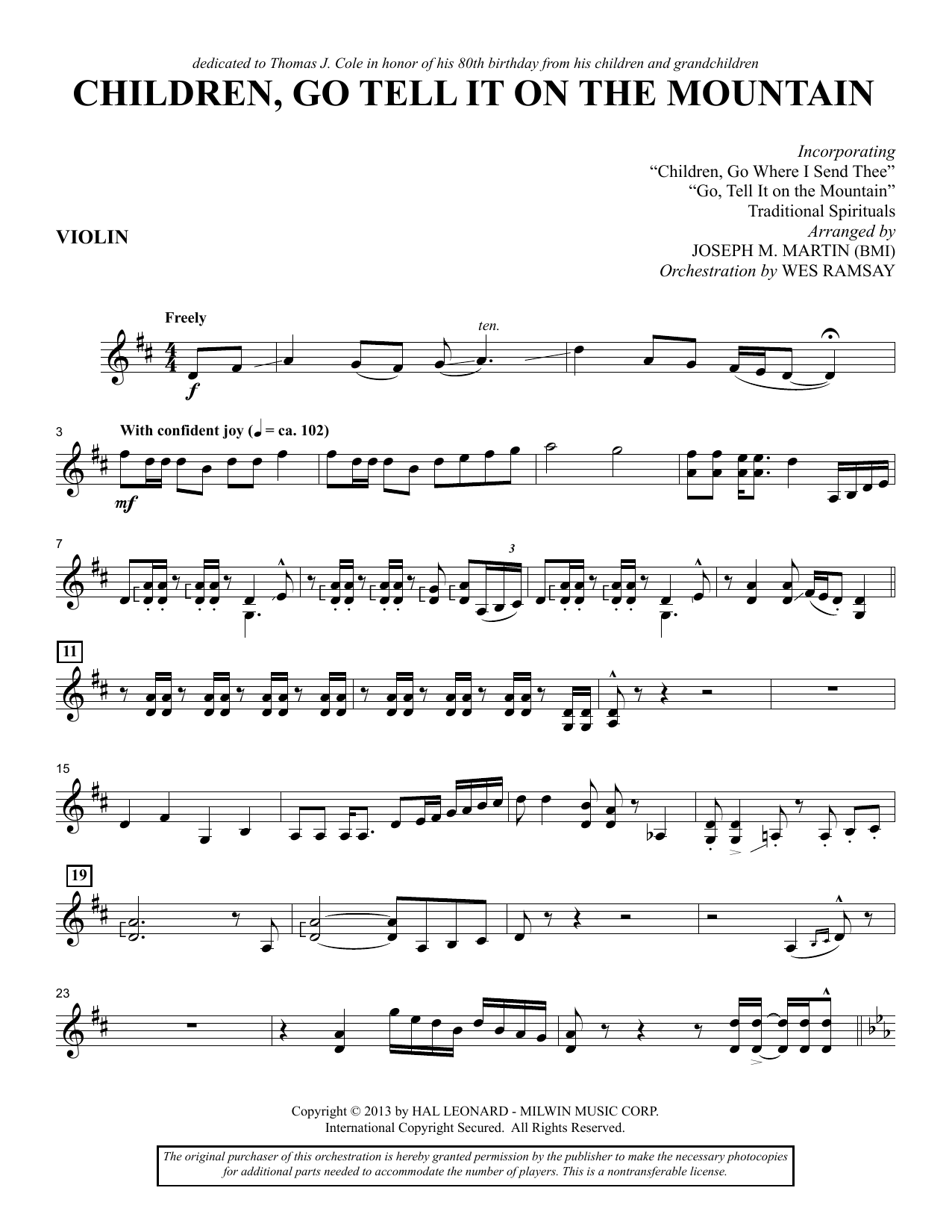 Joseph M. Martin Children, Go Tell It on the Mountain - Violin sheet music notes and chords arranged for Choir Instrumental Pak