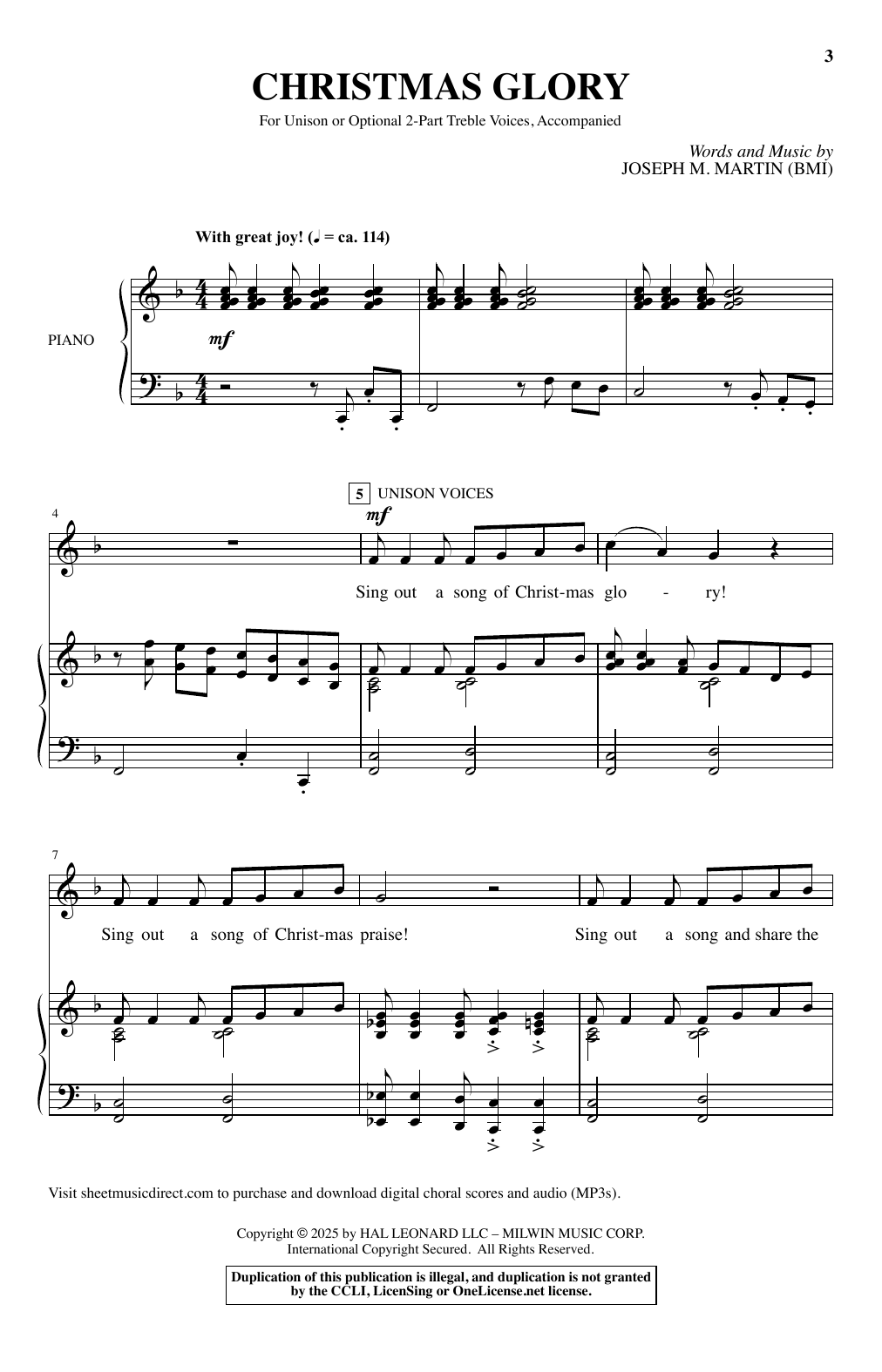 Joseph M. Martin Christmas Glory sheet music notes and chords arranged for Choir