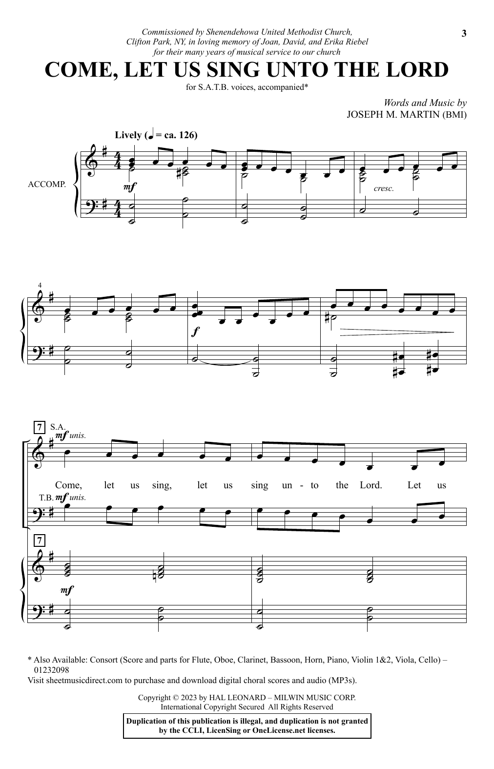 Joseph M. Martin Come, Let Us Sing Unto The Lord sheet music notes and chords arranged for SATB Choir