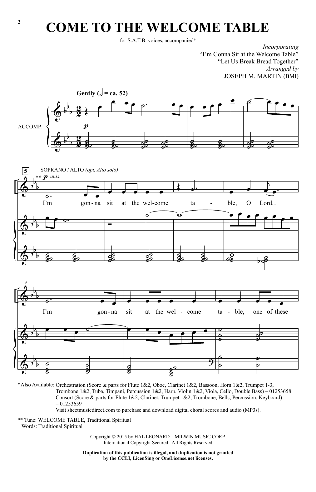 Joseph M. Martin Come To The Welcome Table sheet music notes and chords arranged for SATB Choir