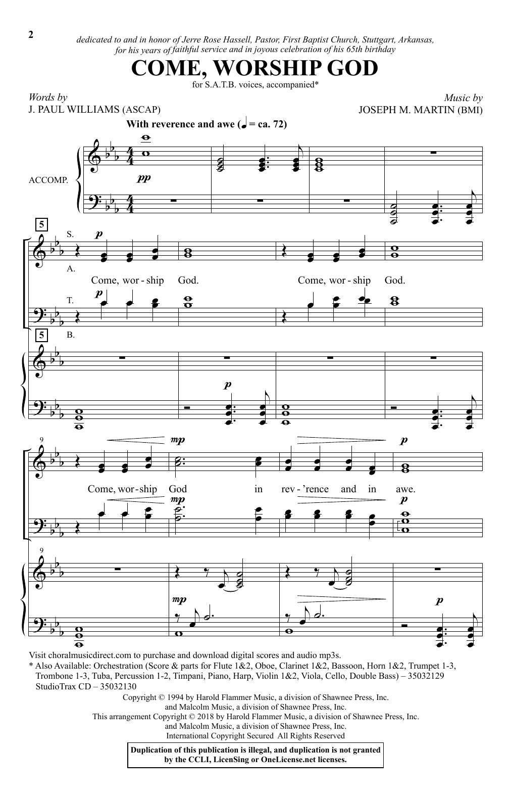 Joseph M. Martin Come, Worship God sheet music notes and chords arranged for SATB Choir