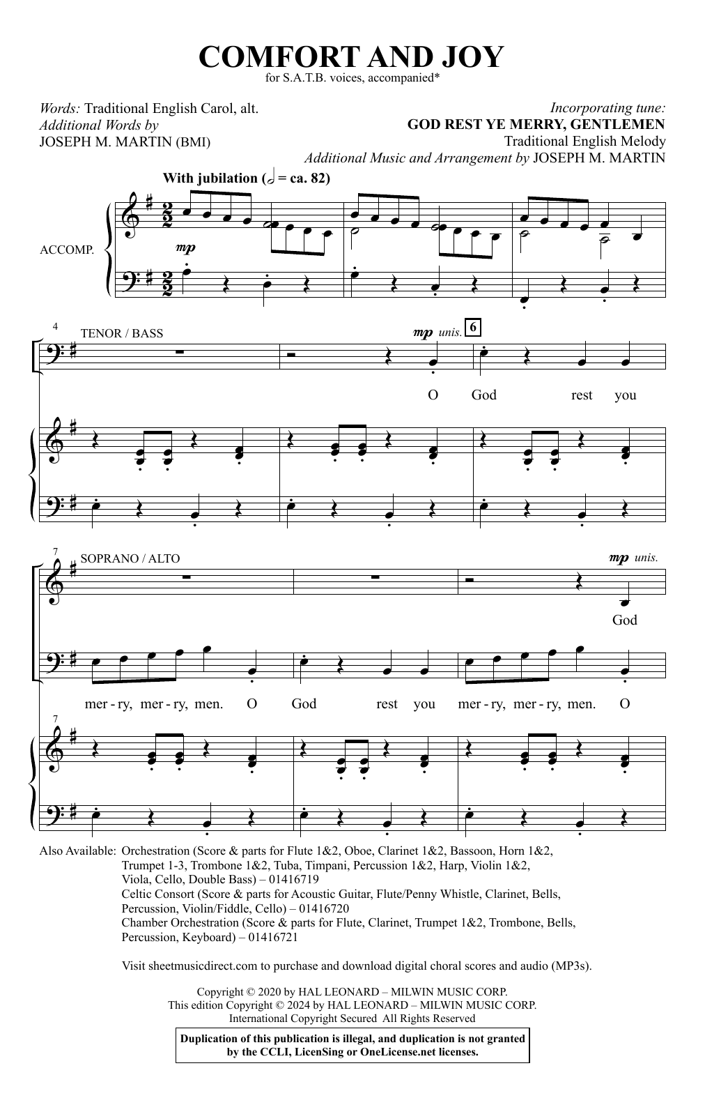 Joseph M. Martin Comfort And Joy sheet music notes and chords arranged for SATB Choir