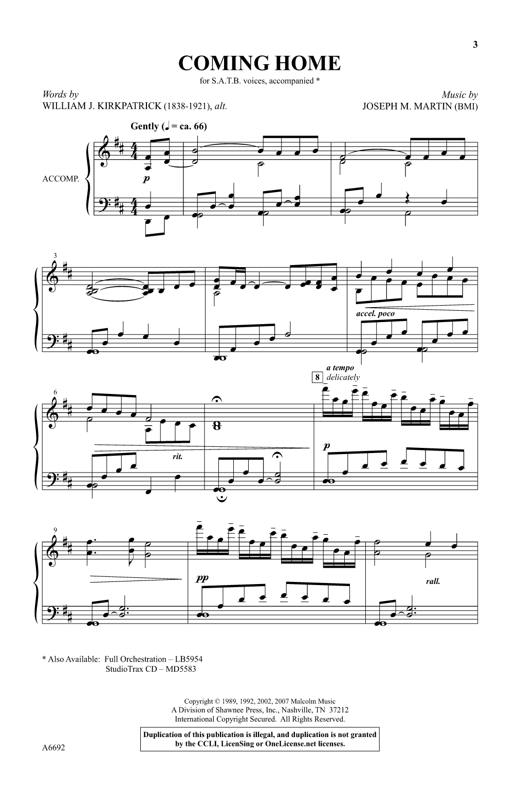 Joseph M. Martin Coming Home sheet music notes and chords arranged for SATB Choir