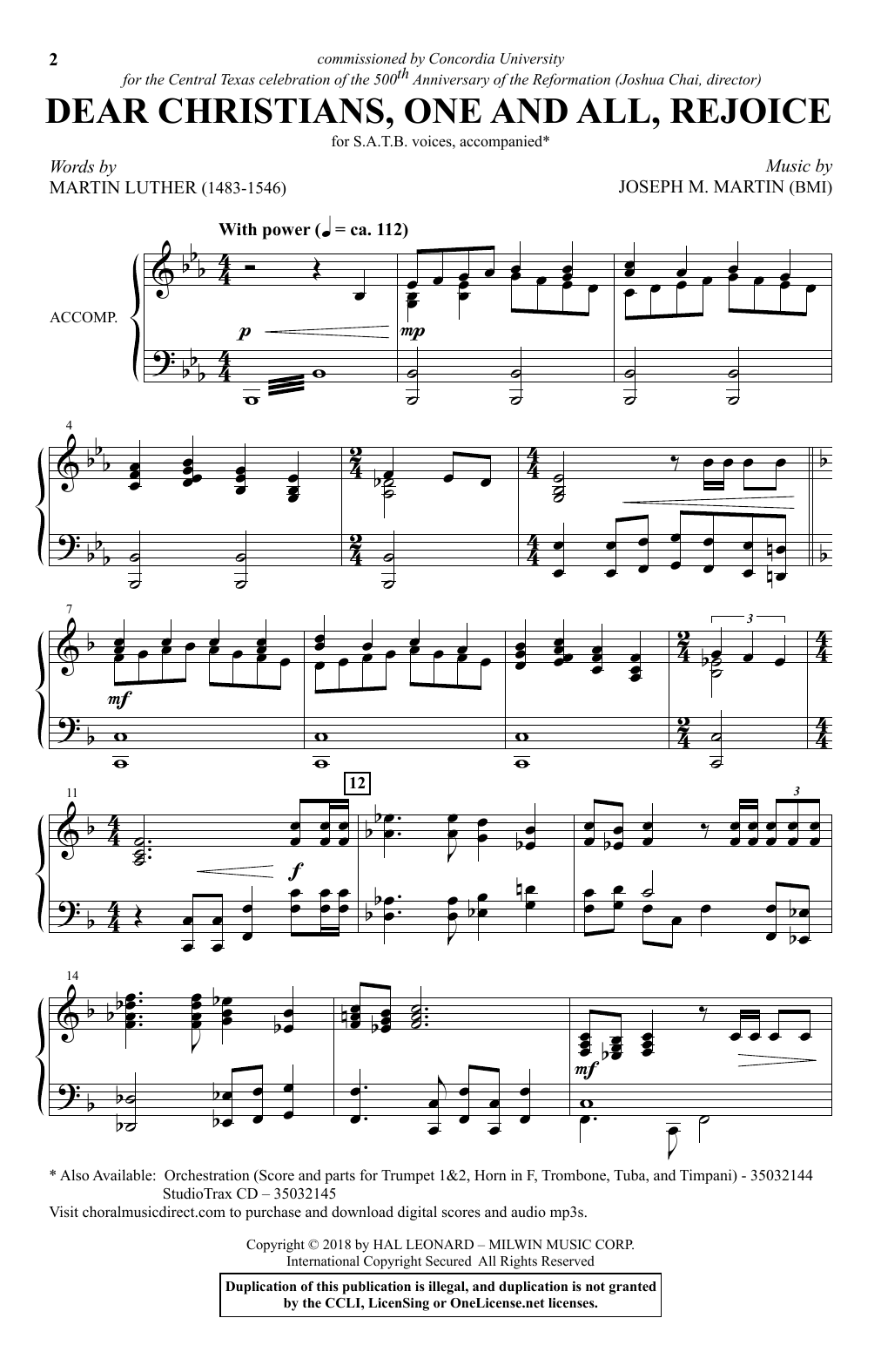 Joseph M. Martin Dear Christians One And All, Rejoice sheet music notes and chords arranged for SATB Choir