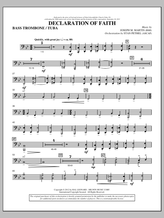 Joseph M. Martin Declaration Of Faith - Bass Trombone/Tuba sheet music notes and chords arranged for Choir Instrumental Pak