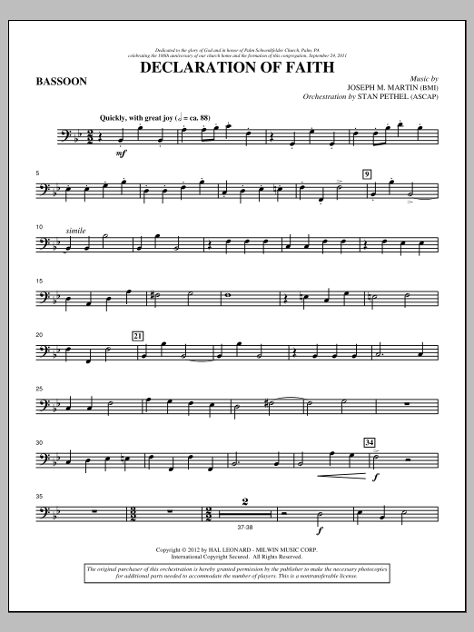Joseph M. Martin Declaration Of Faith - Bassoon sheet music notes and chords arranged for Choir Instrumental Pak