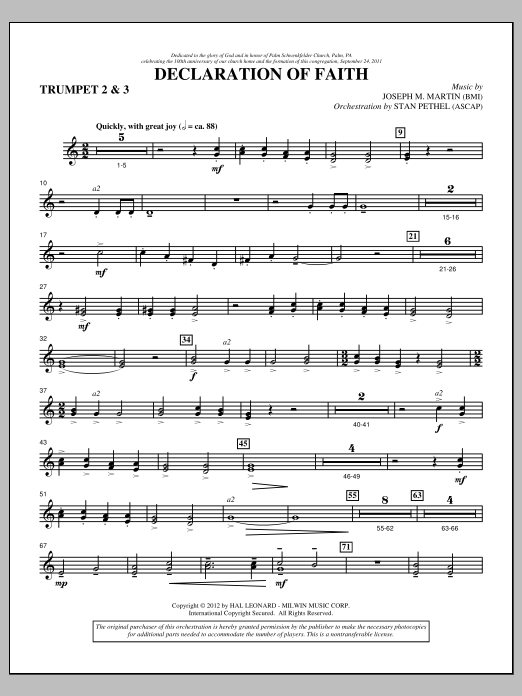 Joseph M. Martin Declaration Of Faith - Bb Trumpet 2,3 sheet music notes and chords arranged for Choir Instrumental Pak