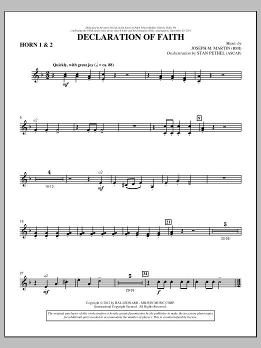 Joseph M. Martin Declaration Of Faith - F Horn 1,2 sheet music notes and chords arranged for Choir Instrumental Pak