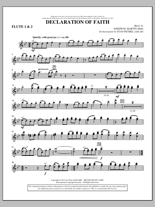 Joseph M. Martin Declaration Of Faith - Flute 1 & 2 sheet music notes and chords arranged for Choir Instrumental Pak