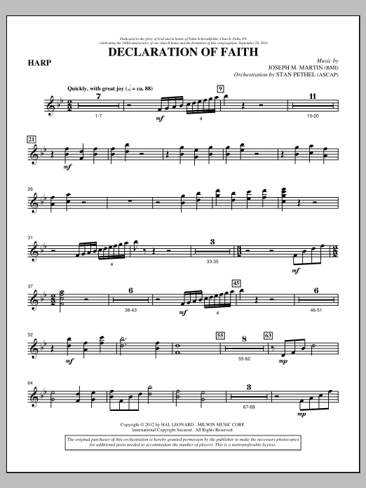 Joseph M. Martin Declaration Of Faith - Harp sheet music notes and chords arranged for Choir Instrumental Pak