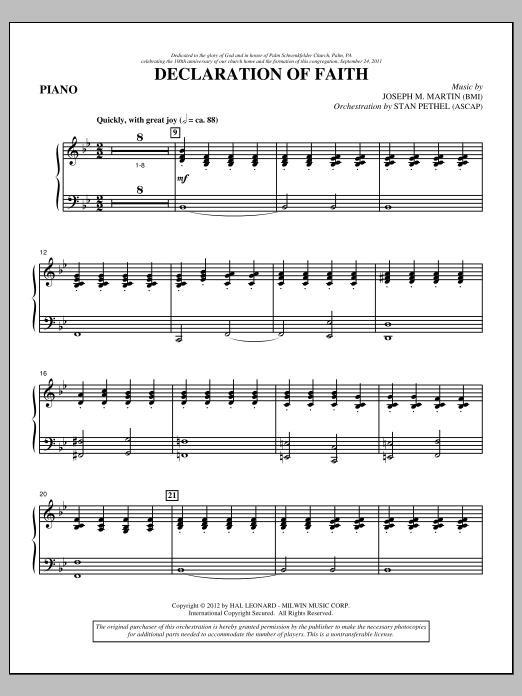 Joseph M. Martin Declaration Of Faith - Piano sheet music notes and chords arranged for Choir Instrumental Pak
