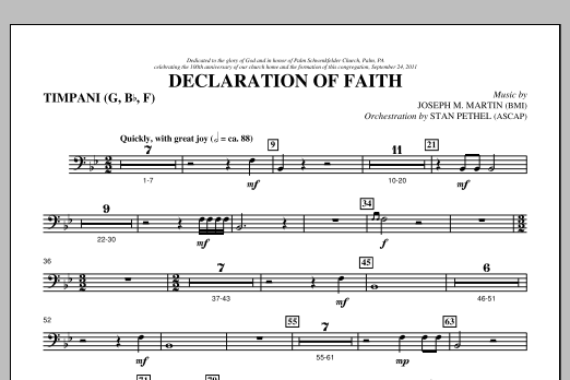 Joseph M. Martin Declaration Of Faith - Timpani sheet music notes and chords arranged for Choir Instrumental Pak