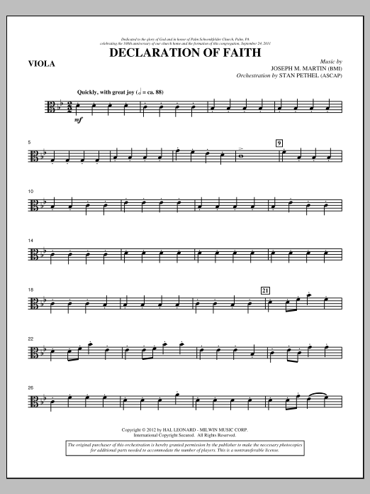 Joseph M. Martin Declaration Of Faith - Viola sheet music notes and chords arranged for Choir Instrumental Pak