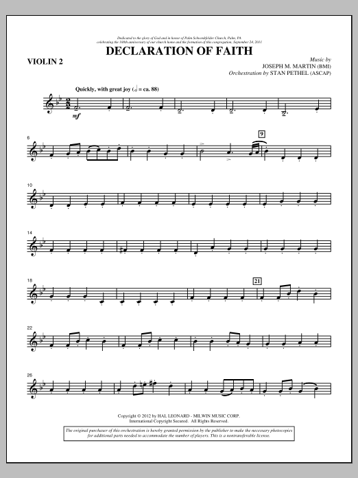 Joseph M. Martin Declaration Of Faith - Violin 2 sheet music notes and chords arranged for Choir Instrumental Pak