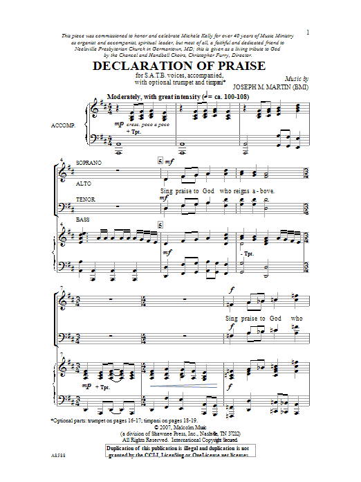Joseph M. Martin Declaration Of Praise sheet music notes and chords arranged for SATB Choir