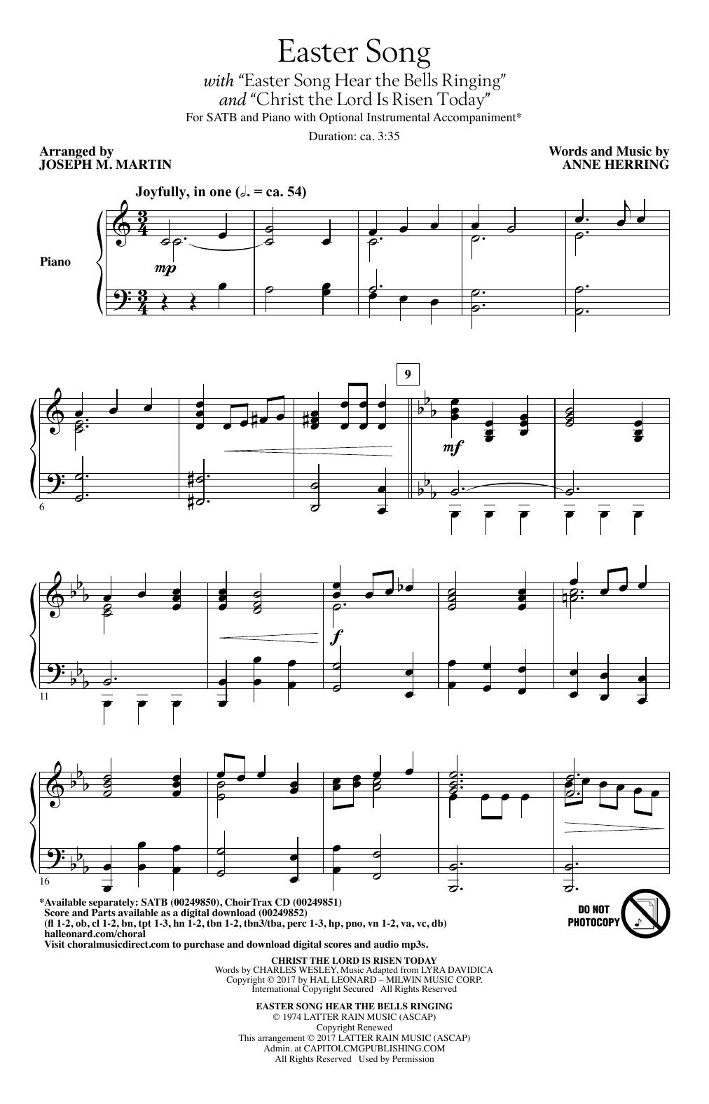 Joseph M. Martin Easter Song (with Christ The Lord Is Risen Today) sheet music notes and chords arranged for SATB Choir