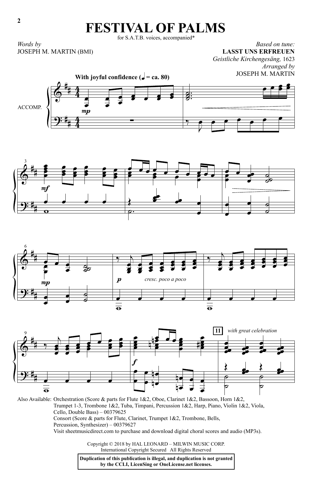 Joseph M. Martin Festival of Palms sheet music notes and chords arranged for SATB Choir