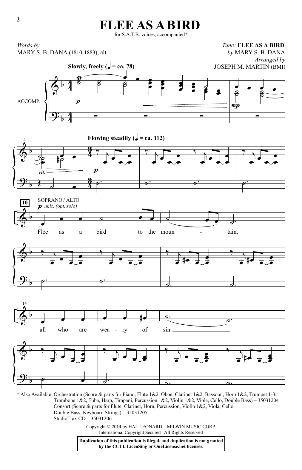 Joseph M. Martin Flee As A Bird sheet music notes and chords arranged for SATB Choir