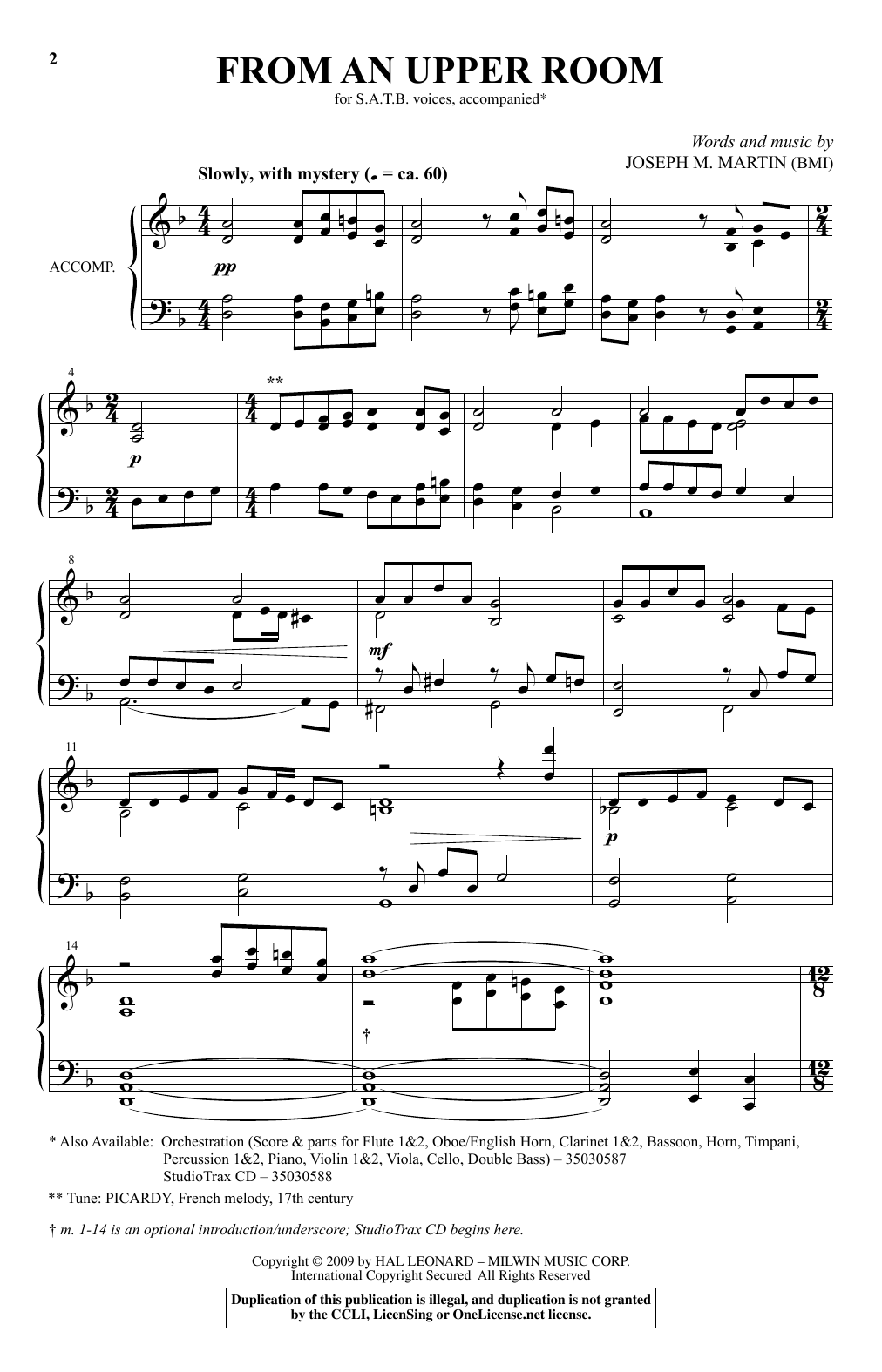 Joseph M. Martin From An Upper Room sheet music notes and chords arranged for SATB Choir