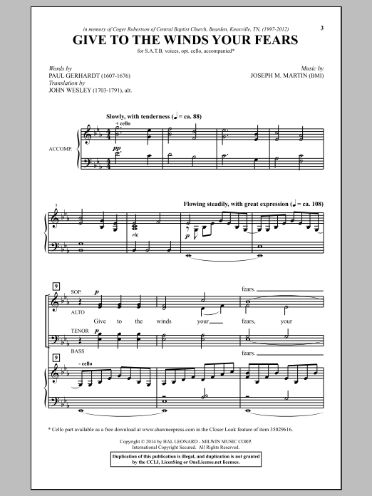 Joseph M. Martin Give To The Winds Your Fears sheet music notes and chords arranged for SATB Choir