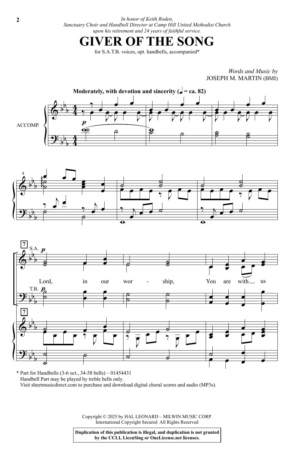 Joseph M. Martin Giver Of The Song sheet music notes and chords arranged for SATB Choir