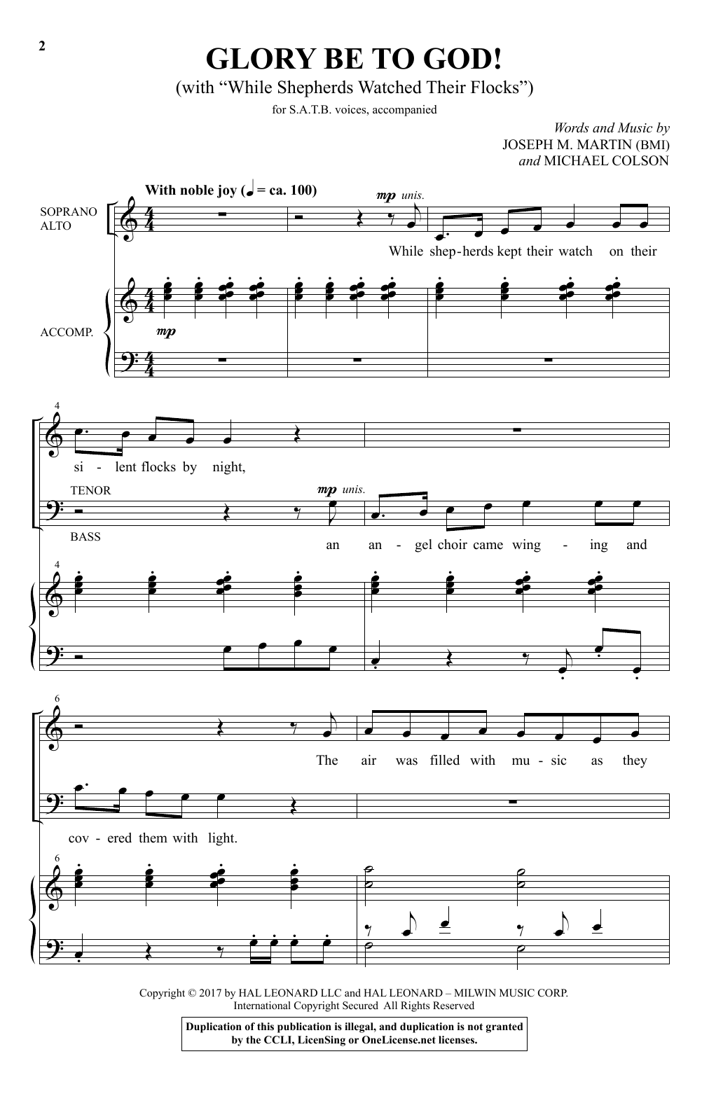 Joseph M. Martin Glory Be To God! (With While Shepherds Watched Their Flocks) sheet music notes and chords arranged for SATB Choir