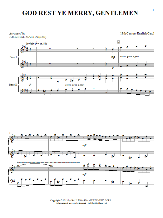 Joseph M. Martin God Rest Ye Merry, Gentlemen sheet music notes and chords arranged for Piano Duet