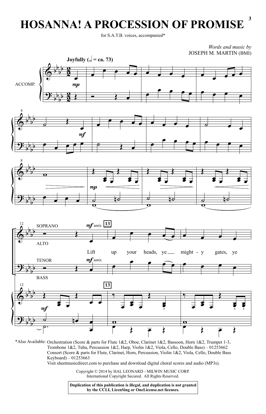 Joseph M. Martin Hosanna! A Procession Of Promise sheet music notes and chords arranged for SATB Choir