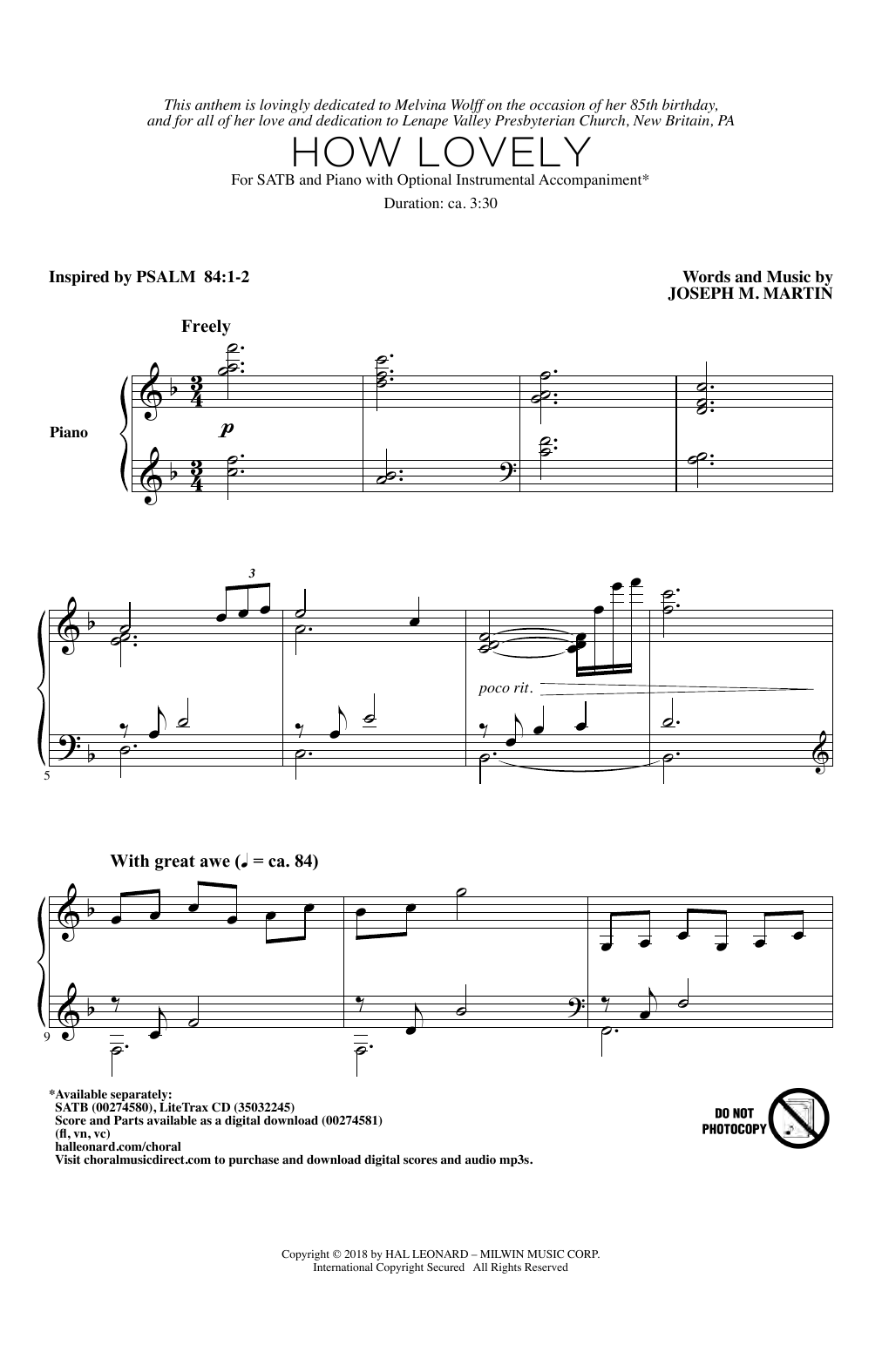 Joseph M. Martin How Lovely sheet music notes and chords arranged for SATB Choir