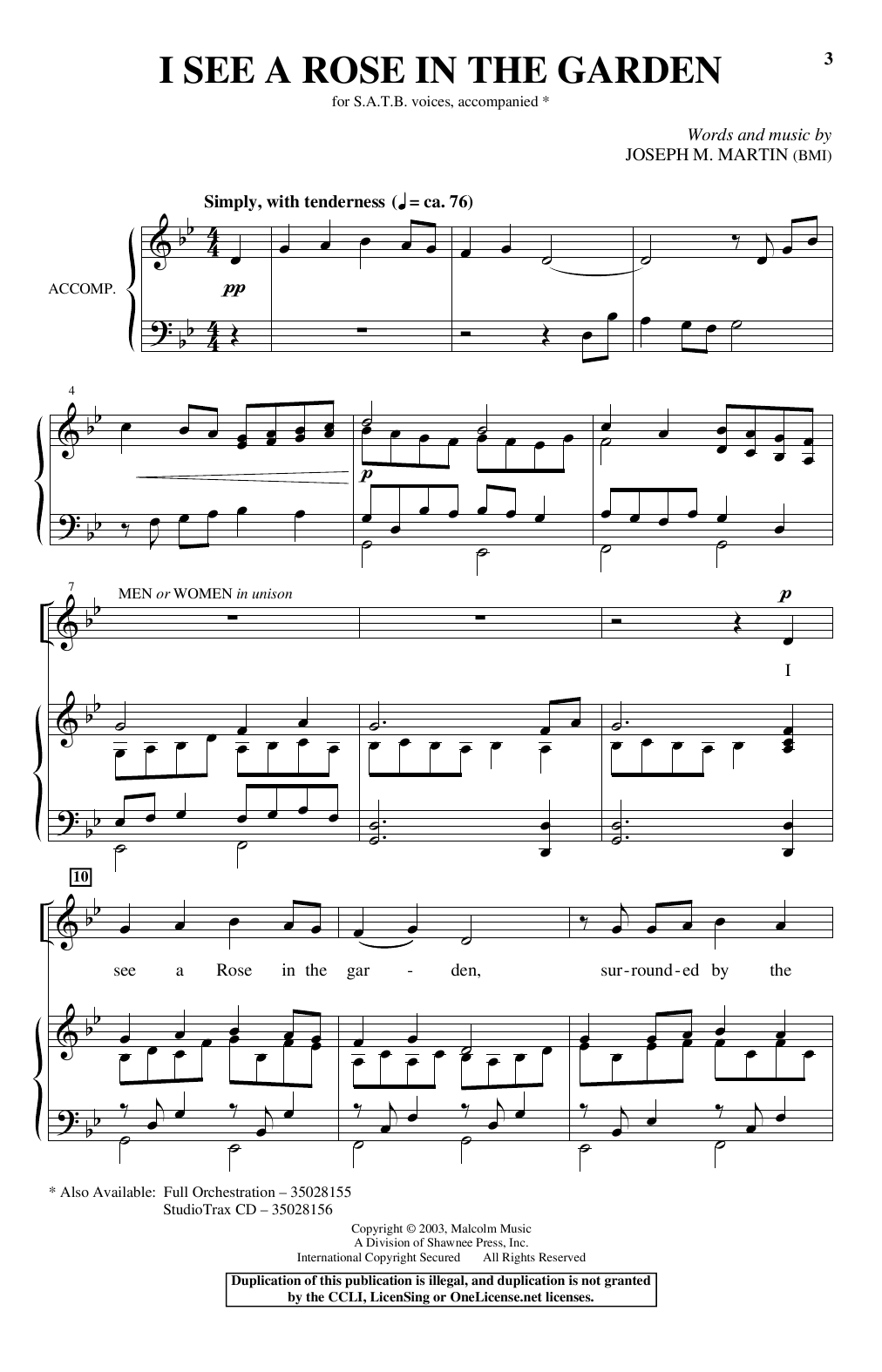 Joseph M. Martin I See A Rose In The Graden sheet music notes and chords arranged for SATB Choir